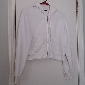 Brandy Melville White Zip Cropped Hoodie Sz S